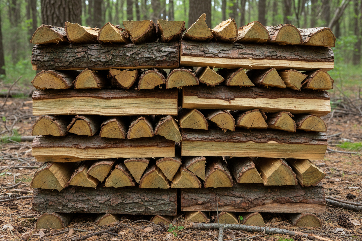 Hardwood black locust firewood stack outdoors