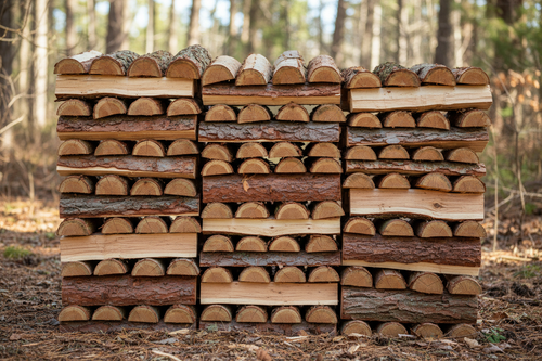 mixed cord of red fir, spruce and poplar firewood stack